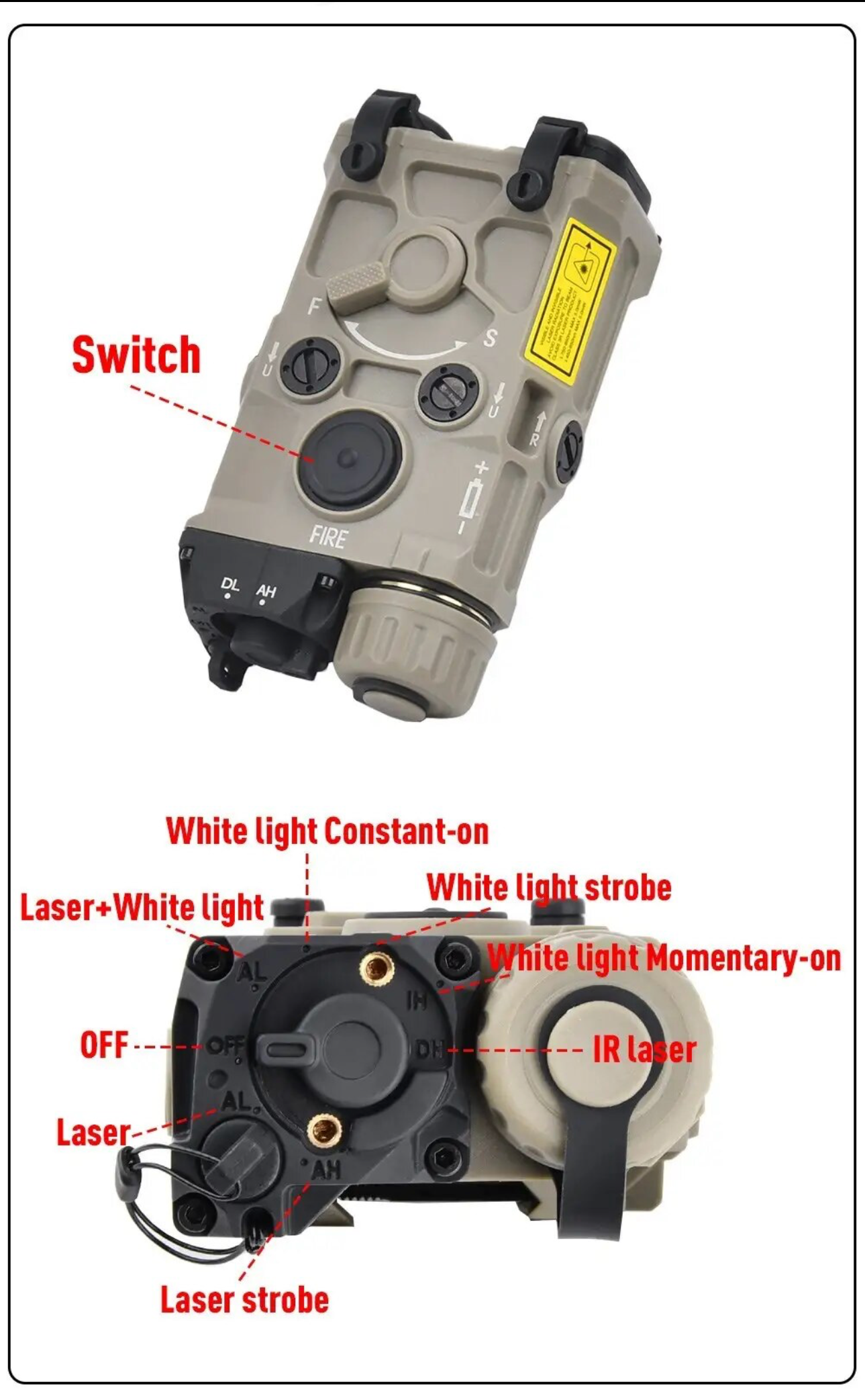 Latest TOY On Gun Laser (OGL) with Red Laser, Infrared Laser & Flashlight and strobing effect