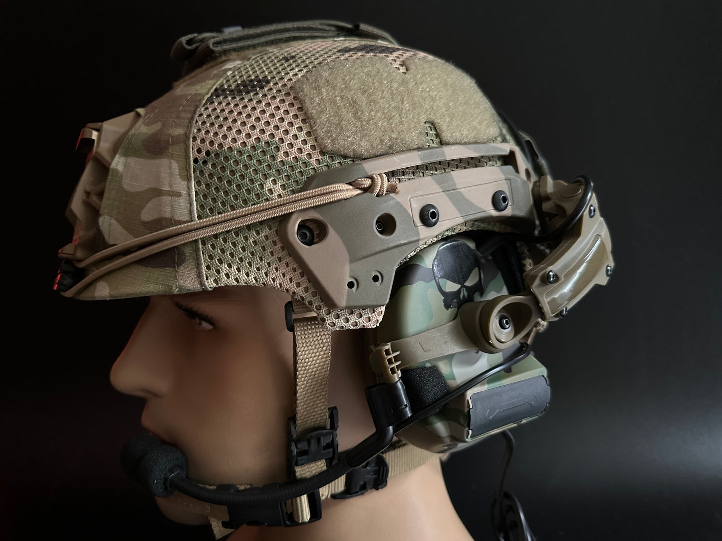 FMA Exfil Helmet airsoft with Functional Multicam Comtac headset