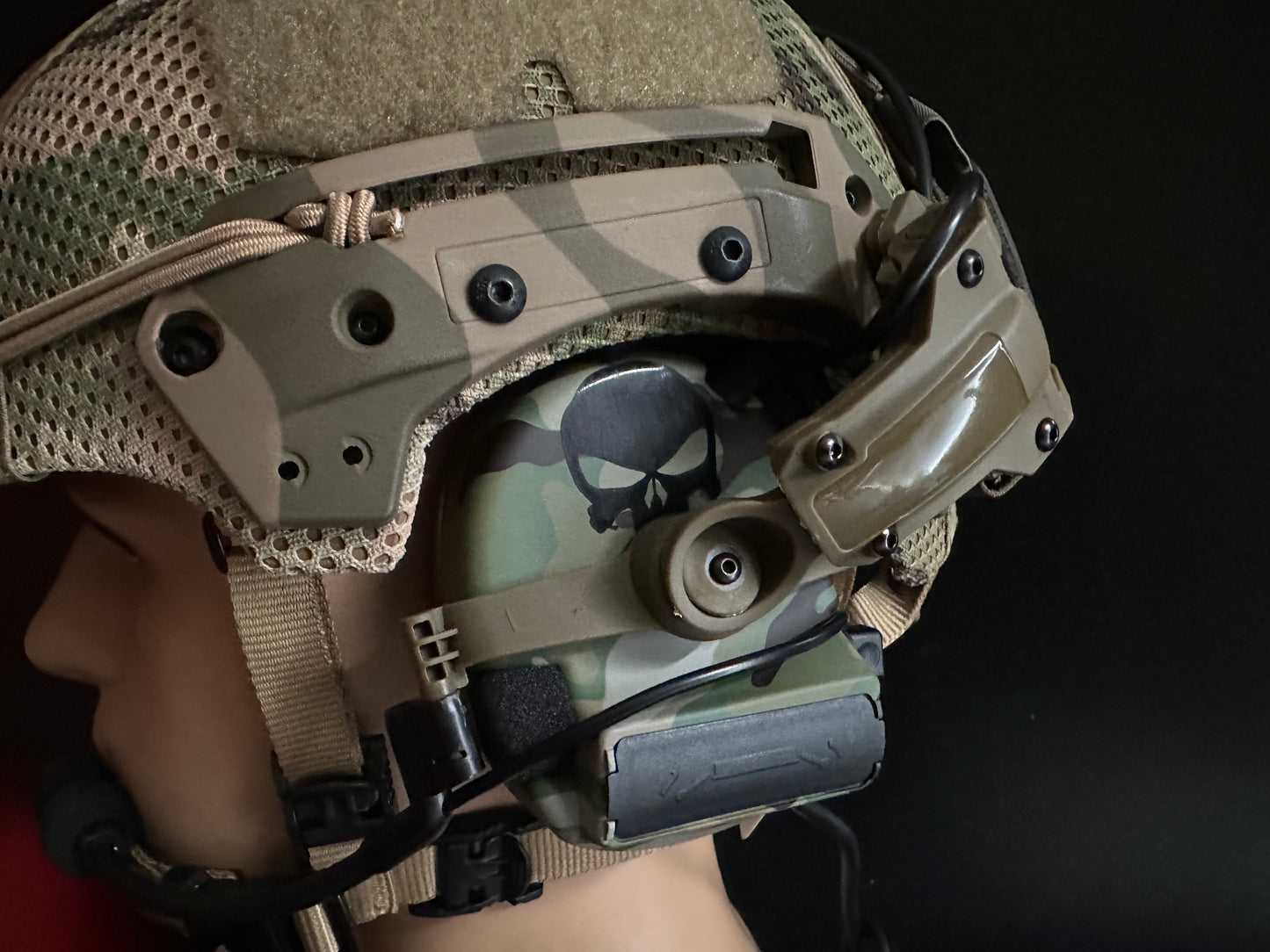 FMA Exfil Helmet airsoft with Functional Multicam Comtac headset