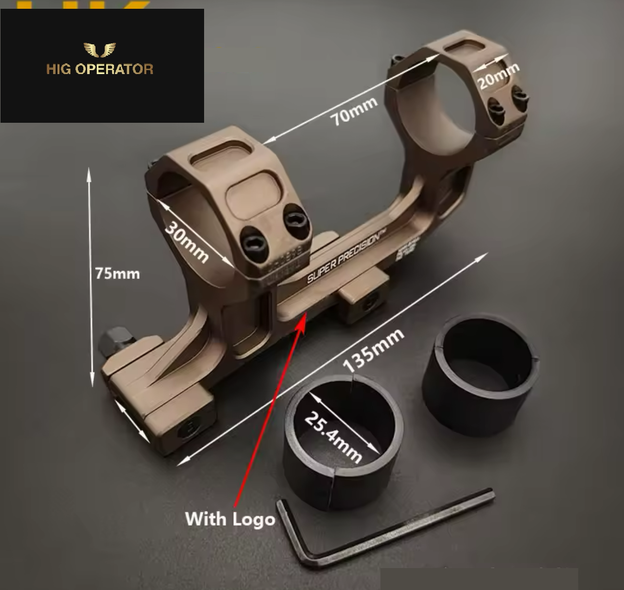 Zero compromise cantilever scope mount rings 25.4 & 30mm tube options Coyote Tan