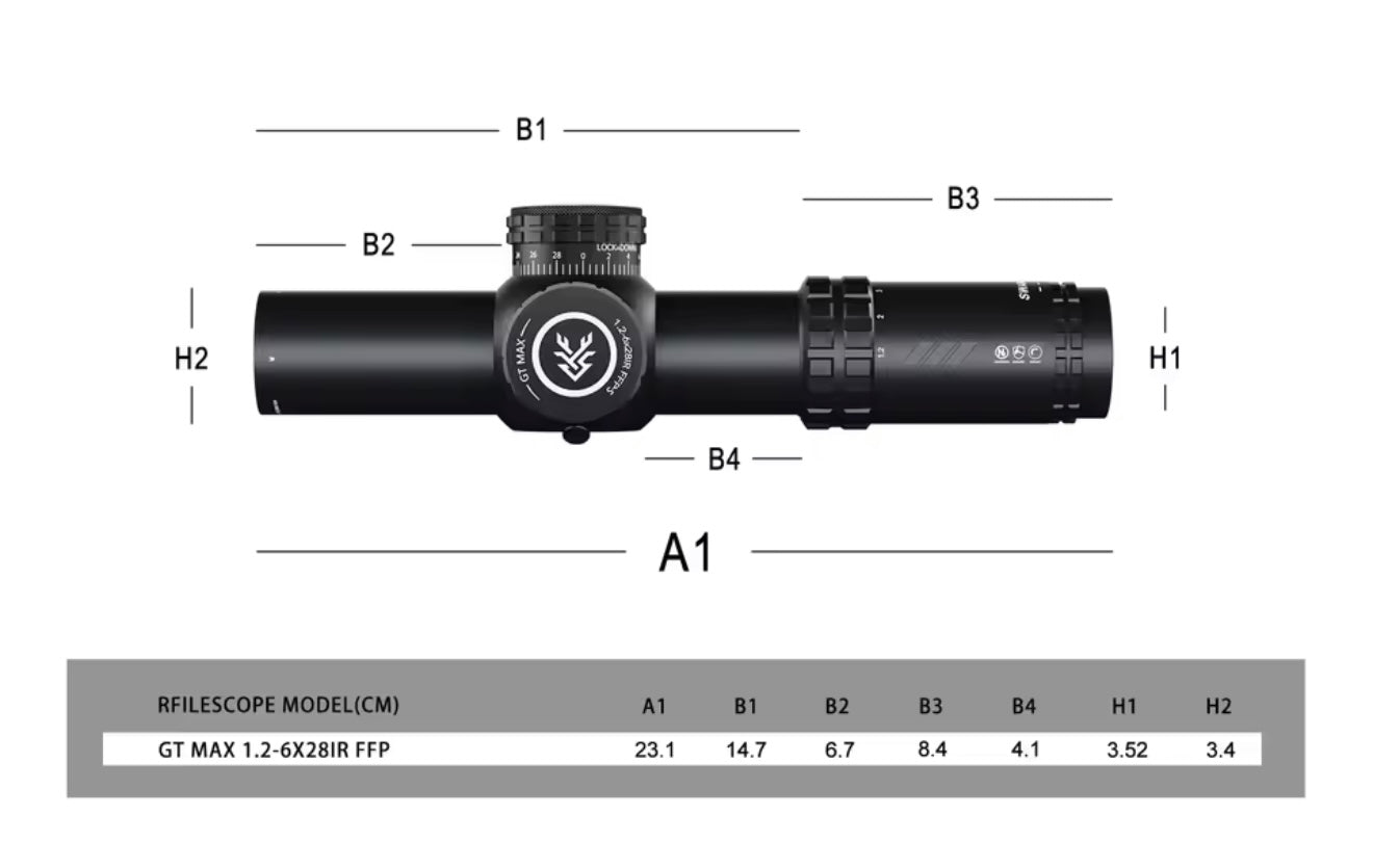 SWAMP FOX GT MAX 1.2-6x28 IR First Focal Plane 34MM Tube